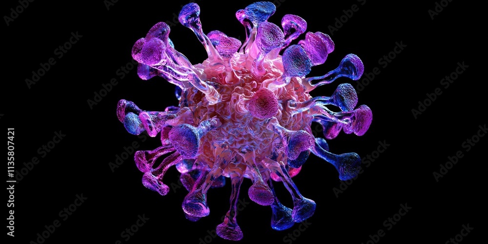 A detailed 3D rendering of the HIV virus with its unique structure and surface proteins. A detailed 3D rendering of the HIV virus with its unique structure and surface proteins.