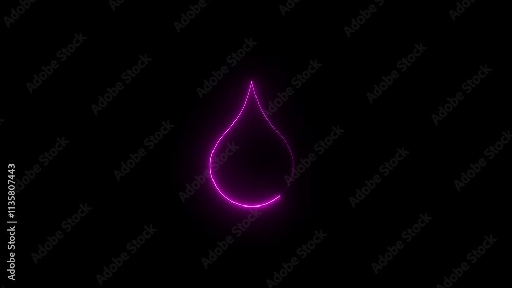 Water drop red color neon glowing icon, Blood drop animation on black background. Water drop red color neon glowing icon, Blood drop animation on black background.