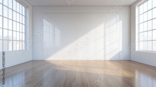 Wallpaper Mural A bright, empty room with large windows and wooden flooring, ideal for various activities. Torontodigital.ca