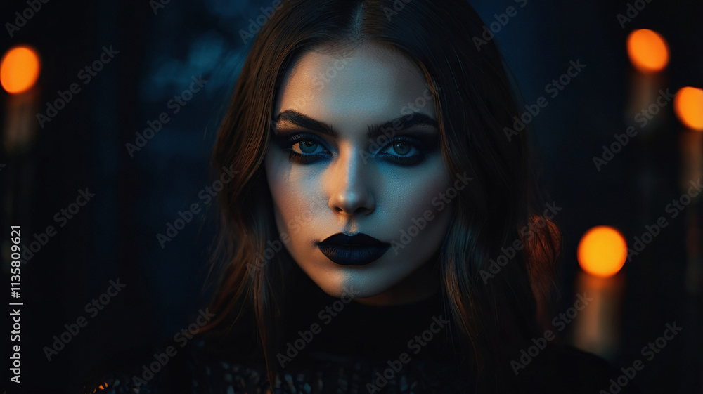 Beautiful Girl in Black Halloween-Themed Portrait Beautiful Girl in Black Halloween-Themed Portrait