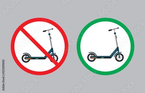 Prohibited and permitted use of electric scooters. Urban e-scooter rental. Ecological city transport, modern technology. Allowed area for scooter