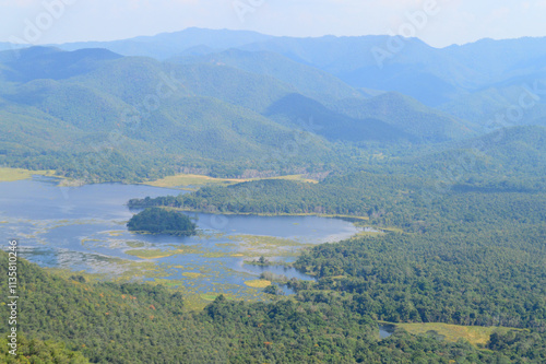 Mae Teep Reservoir and Mountain Landscape at Lamphun, Northern Thailand