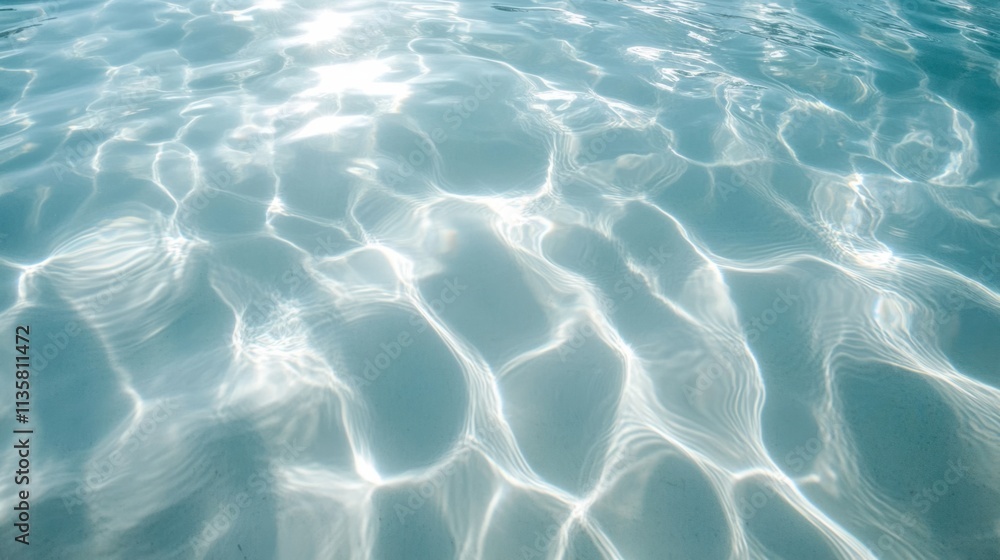 Fototapeta premium A crystal-clear water surface with soft ripples and light patterns, perfect for backgrounds, isolated on white