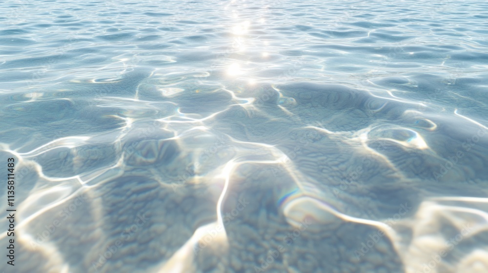 Fototapeta premium A crystal-clear water surface with subtle light distortions and soft ripples, isolated on a clean white background