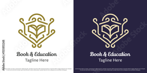 Academy book logo design illustration. Museum education science book business knowledge college creative academic lesson library reading silhouette. Simple minimal elegant luxury classic icon symbol.