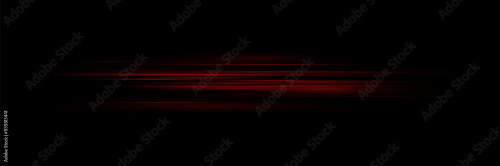 Obraz premium Red lines speed light effect. Horizontal effect of laser beams.