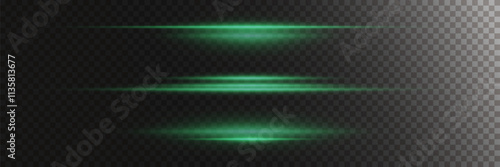 Set of green neon lines, light effect.