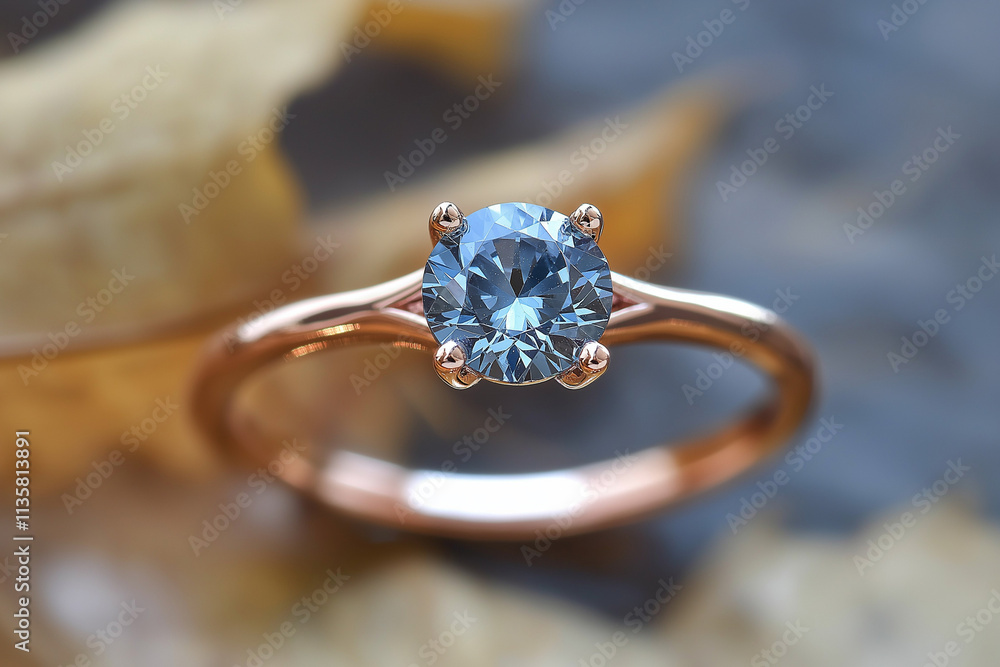 Eco Elegant rose gold ring with blue diamond sparkling light Eco Elegant rose gold ring with blue diamond sparkling light