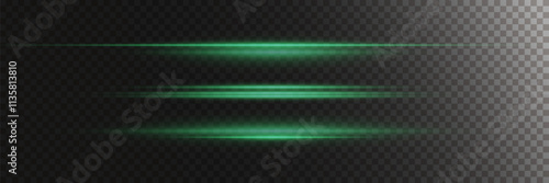 Set of green neon lines, light effect.