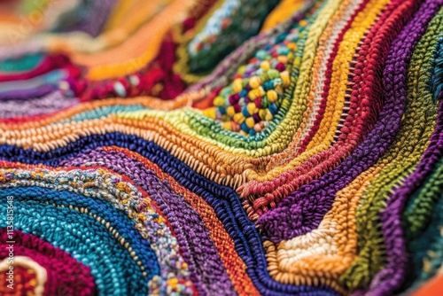 Vibrant multicolored yarn creates a textured textile artwork photo