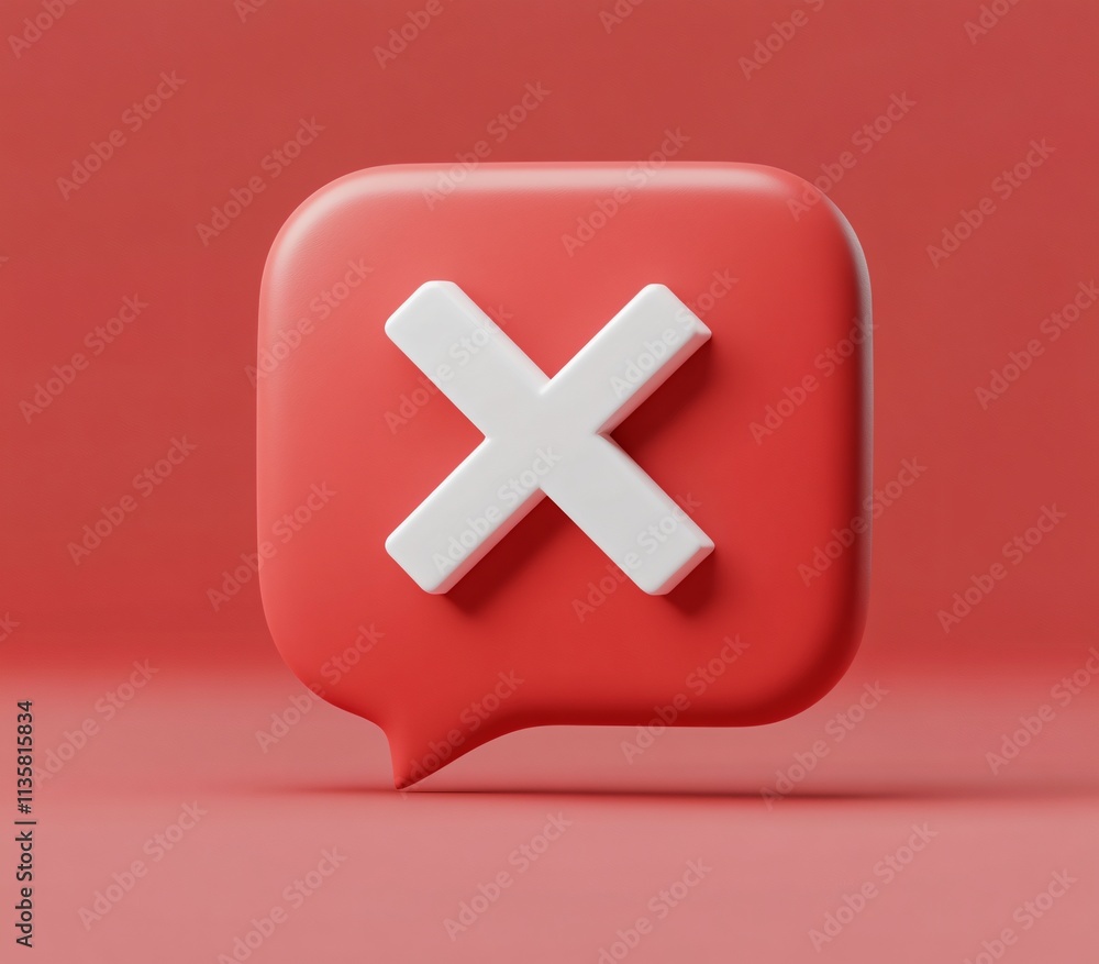 Obraz premium 3D Render Red Speech Bubble Cross Icon Graphic Design