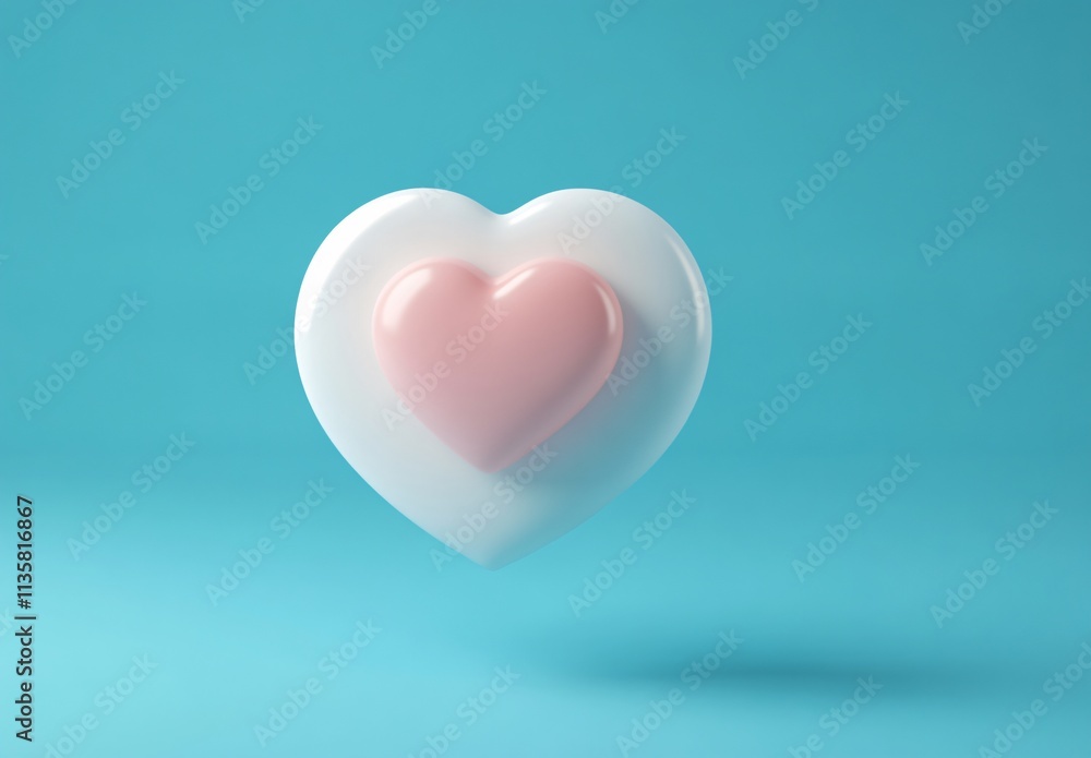 3D Render Pink Heart Inside White Heart Blue Background Valentine Love 3D Render Pink Heart Inside White Heart Blue Background Valentine Love