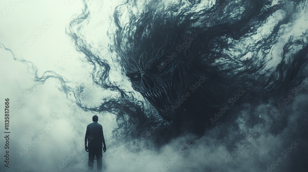 Obraz premium Confronting the Shadow: A Surreal Horror Scene