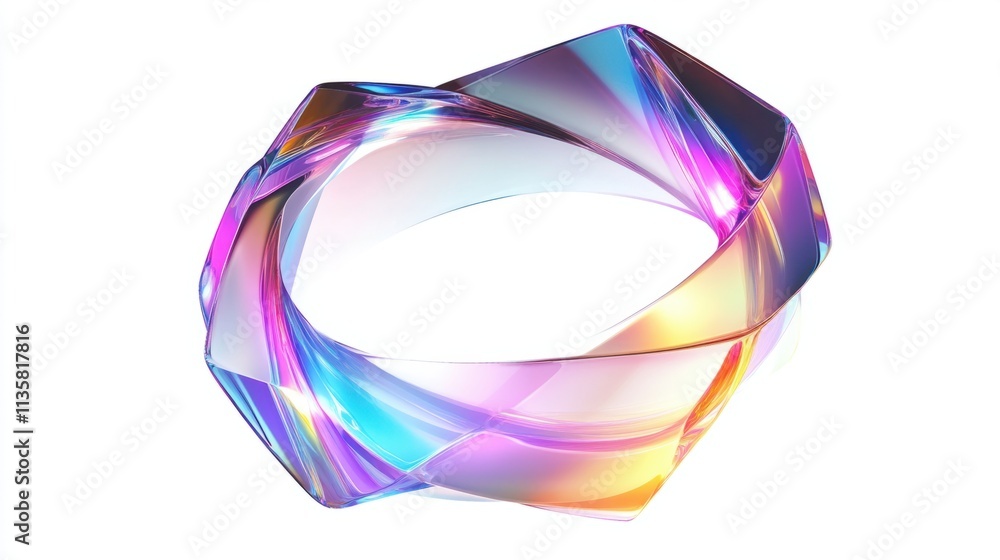 A bold annular holographic frame with sharp angles and dynamic color gradients, isolated on a clean white background A bold annular holographic frame with sharp angles and dynamic color gradients, isolated on a clean white background