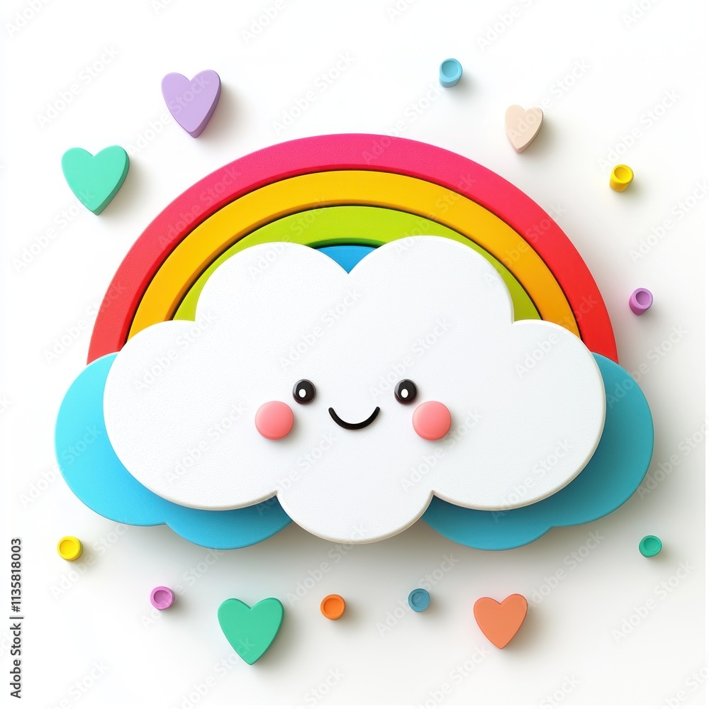 Cheerful and Colorful Rainbow and Cloud Wall Art Design Featuring a Cute Smiling Face and Heart Shapes in a Playful, Whimsical Style for Kids Decor Cheerful and Colorful Rainbow and Cloud Wall Art Design Featuring a Cute Smiling Face and Heart Shapes in a Playful, Whimsical Style for Kids Decor