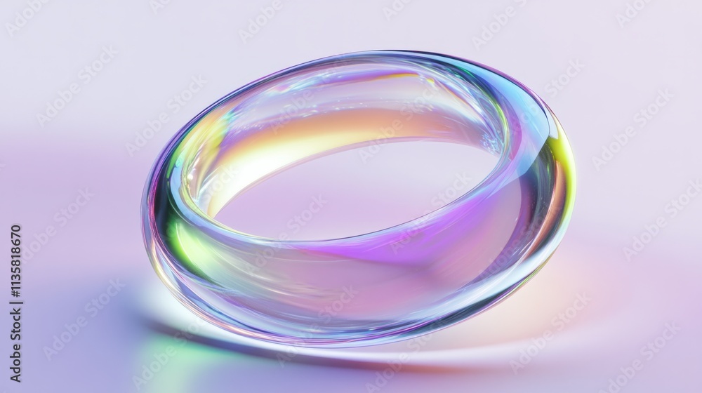 A floating holographic ring with a smooth surface and reflective gradient effects, placed on a white background A floating holographic ring with a smooth surface and reflective gradient effects, placed on a white background