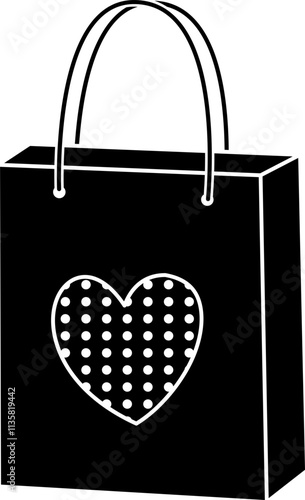 Valentine shopping paper bag silhouette vector.
Valentine's Day gift bag icon.
Isolated Valentine's Day element.
Transparent background.