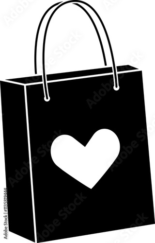Valentine shopping paper bag silhouette vector.
Valentine's Day gift bag icon.
Isolated Valentine's Day element.
Transparent background.