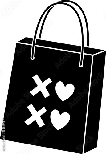 Valentine shopping paper bag silhouette vector.
Valentine's Day gift bag icon.
Isolated Valentine's Day element.
Transparent background.