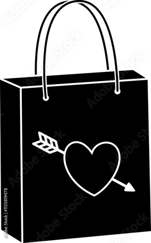 Valentine shopping paper bag silhouette vector.
Valentine's Day gift bag icon.
Isolated Valentine's Day element.
Transparent background.