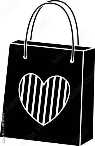 Valentine shopping paper bag silhouette vector.
Valentine's Day gift bag icon.
Isolated Valentine's Day element.
Transparent background.
