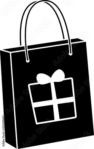 Valentine shopping paper bag silhouette vector.
Valentine's Day gift bag icon.
Isolated Valentine's Day element.
Transparent background.