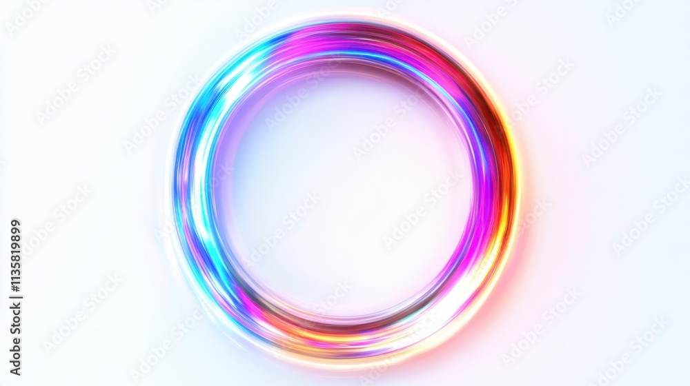 A glowing annular holographic frame with a pulsating neon aura, floating on a bright white background A glowing annular holographic frame with a pulsating neon aura, floating on a bright white background