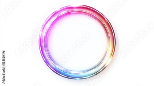 A glowing holographic frame in a circular shape, featuring a neon-like color gradient, isolated on white