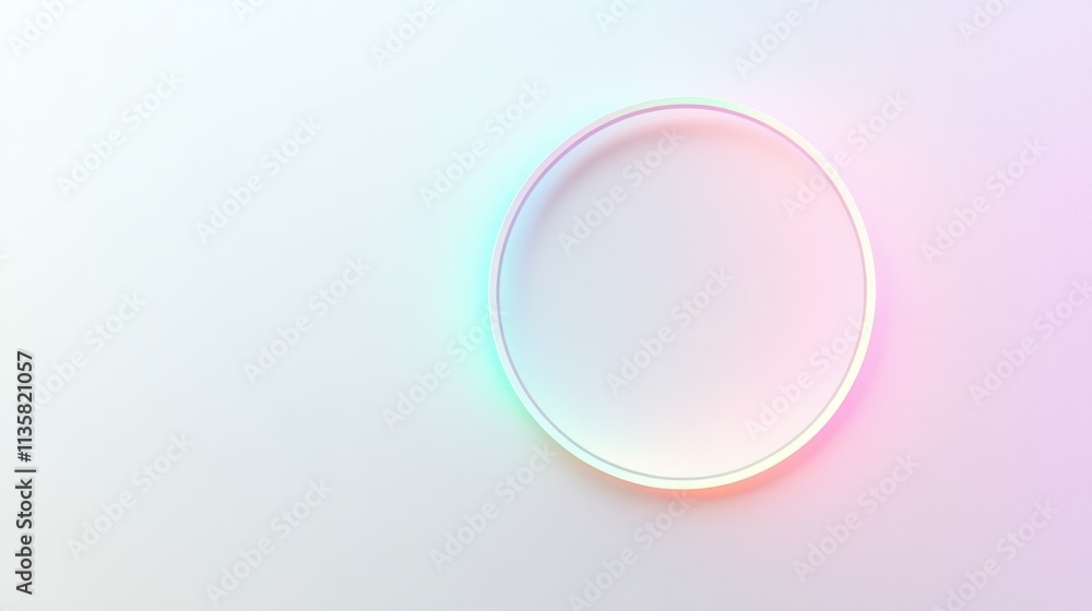 Obraz premium A minimalistic holographic circle with soft pastel colors and a glowing border, floating on a white background