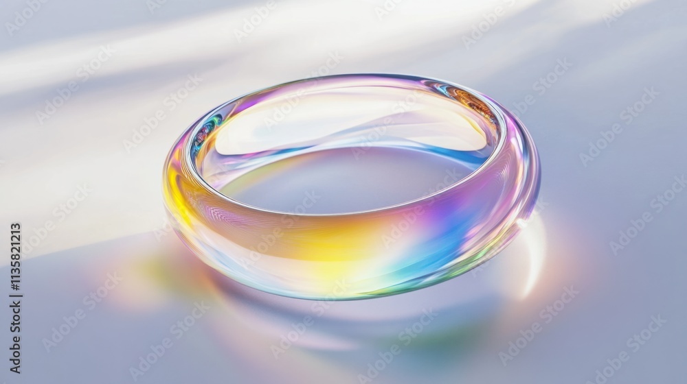 A multicolored holographic ring with an ethereal glow, creating a dreamy vibe, on a clean white background A multicolored holographic ring with an ethereal glow, creating a dreamy vibe, on a clean white background