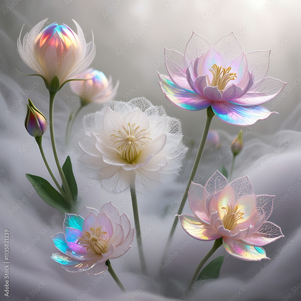 Fototapeta premium jasmine flower in the spectrum background, created by generative ai