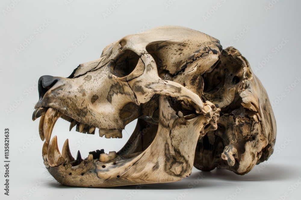 A close-up profile view of a bear skull with its jaw open A contemporary representation of a bear skull with a modern twist A close-up profile view of a bear skull with its jaw open A contemporary representation of a bear skull with a modern twist