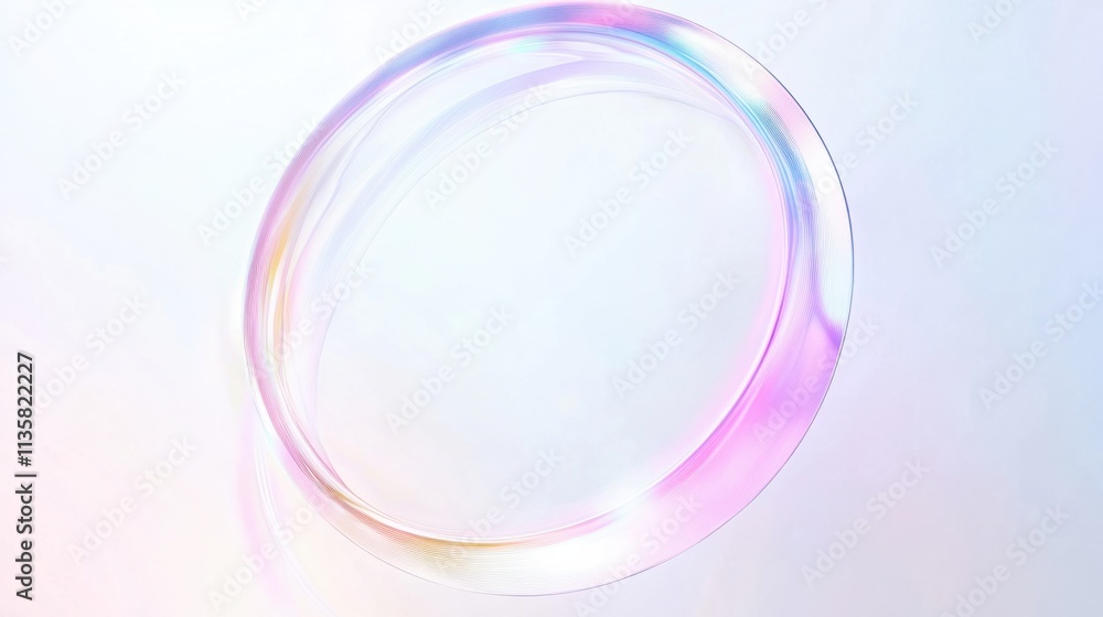 A transparent annular holographic frame with soft pastel tones and shimmering edges, floating on a bright white background A transparent annular holographic frame with soft pastel tones and shimmering edges, floating on a bright white background