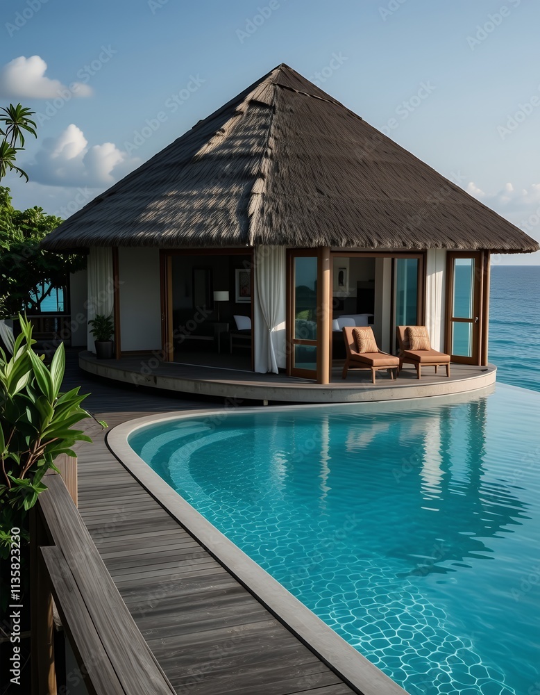 Fototapeta premium Luxury Oceanfront Villa with Infinity Pool Tropical Getaway