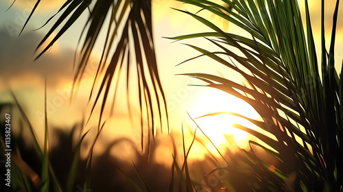 A palm tree with its leaves open to the sun