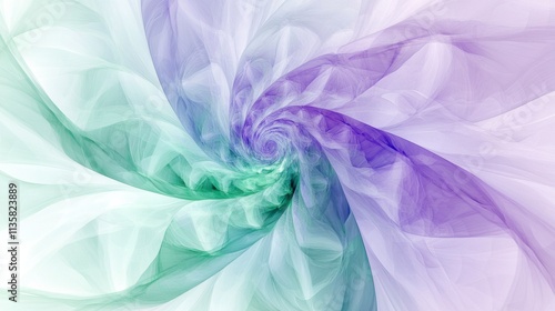 A burst of soft pastel tones in lavender and mint green, forming a calming abstract design, on a white background