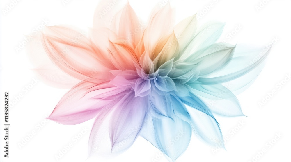 A colorful abstract design with a blend of powdery hues in pastel tones, forming a soft burst, isolated on white A colorful abstract design with a blend of powdery hues in pastel tones, forming a soft burst, isolated on white
