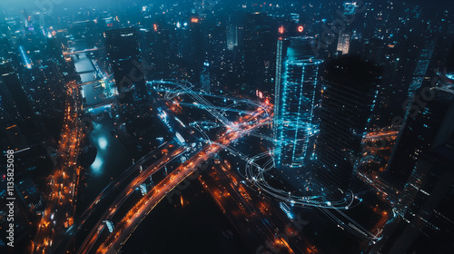 Wallpaper Mural Smart digital Innovation city with connection network reciprocity over the cityscape. of future smart wireless digital city and social media networking systems that connects people with in city Torontodigital.ca