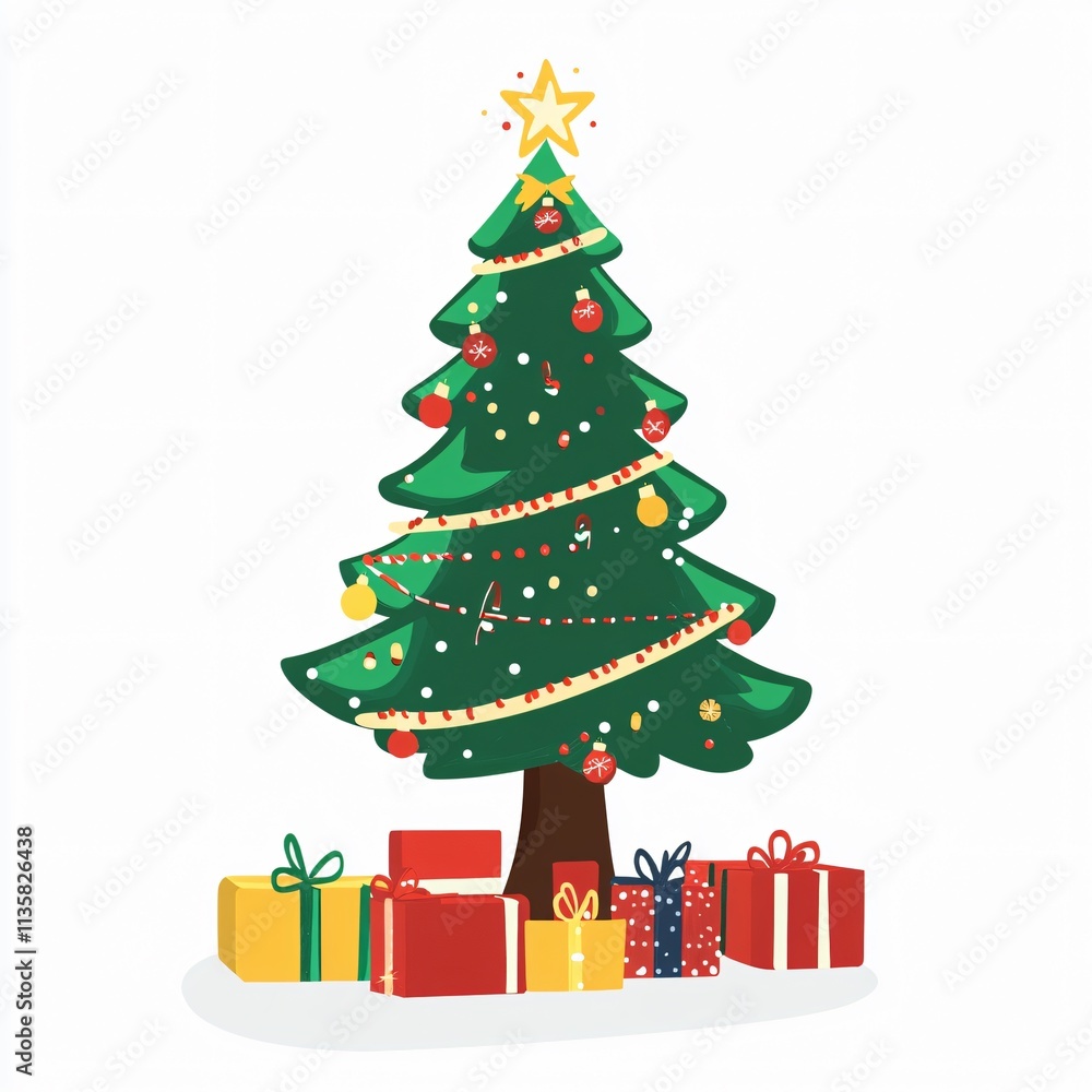 Decorated Christmas Tree with Presents Underneath Decorated Christmas Tree with Presents Underneath