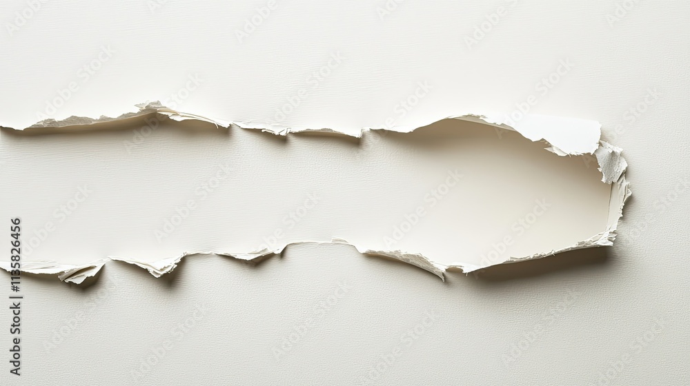 Torn White Paper with Rough Edges on a Light Surface, Creating a Visual Contrast and Depth, Ideal for Backgrounds and Creative Designs in Minimalist Aesthetics Torn White Paper with Rough Edges on a Light Surface, Creating a Visual Contrast and Depth, Ideal for Backgrounds and Creative Designs in Minimalist Aesthetics