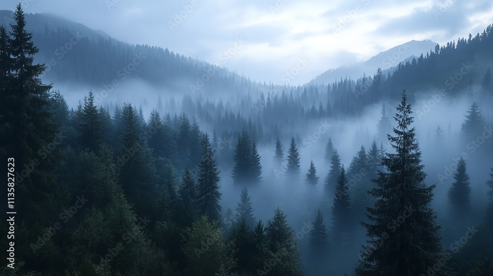 Obraz premium Misty Forest with Sun Rays