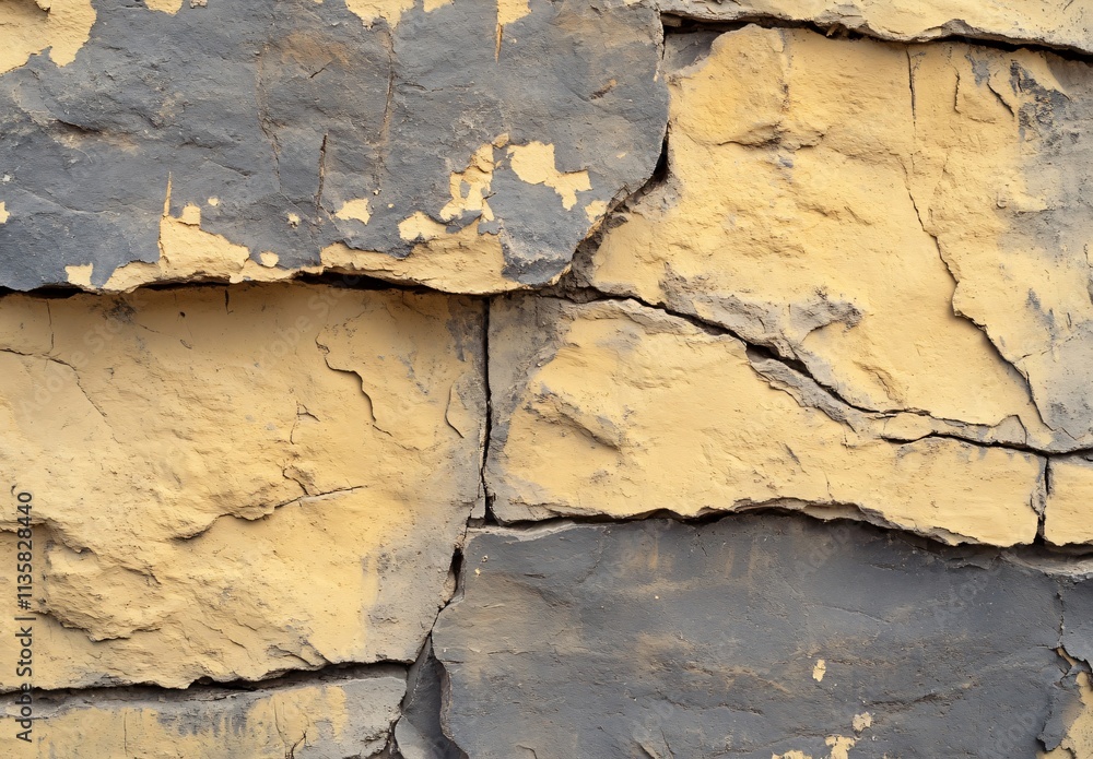 Fototapeta premium Cracked Stone Wall Texture Grey Yellow Grunge Background