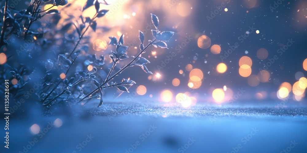 A serene background with a wintery scene and soft, cool lighting.