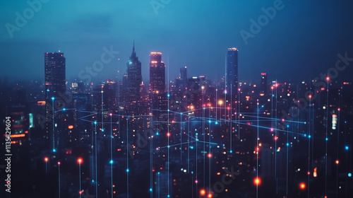 Wallpaper Mural Smart digital Innovation city with connection network reciprocity over the cityscape. of future smart wireless digital city and social media networking systems that connects people with in city Torontodigital.ca