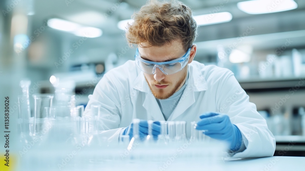Scientist Examining Nanomaterial Samples in a Cleanroom Laboratory Scientist Examining Nanomaterial Samples in a Cleanroom Laboratory