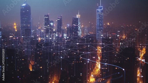 Wallpaper Mural Smart digital Innovation city with connection network reciprocity over the cityscape. of future smart wireless digital city and social media networking systems that connects people with in city Torontodigital.ca