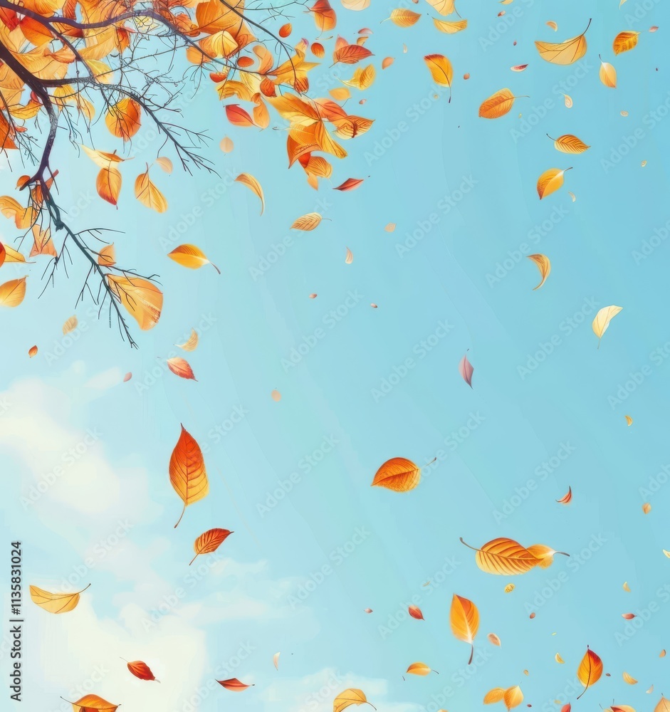 Flying fall leaves on autumn background. Falling leaves, seasonal banner with autumn foliage, Flying fall leaves on autumn background. Falling leaves, seasonal banner with autumn foliage,
