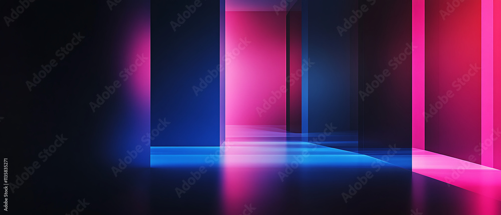 Sleek corridor with glowing pink and blue lights creating depth Sleek corridor with glowing pink and blue lights creating depth