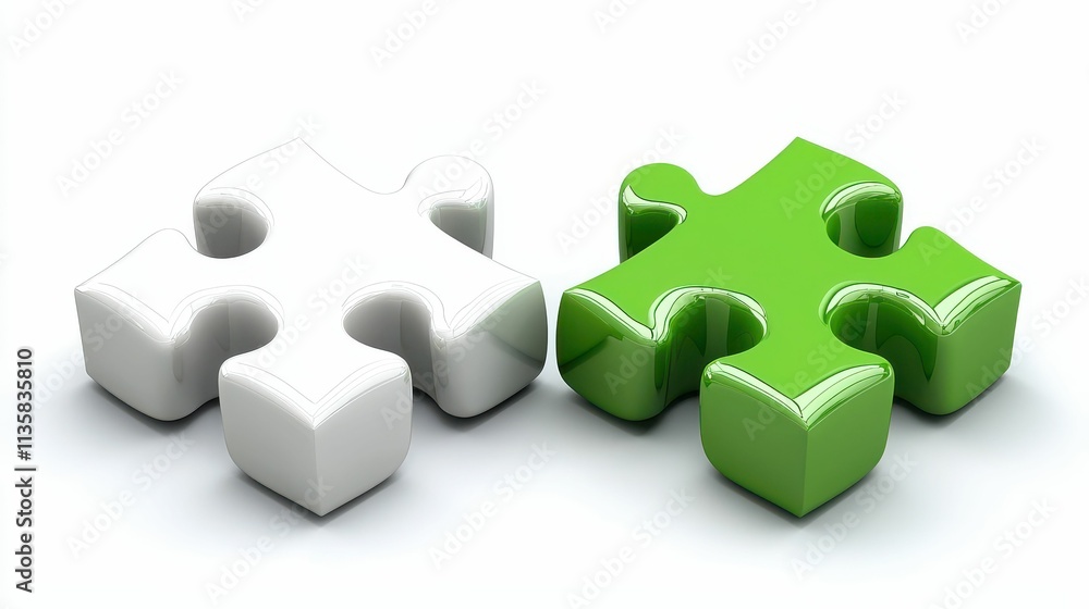 Two Puzzle Pieces One White One Green Symbolizing Collaboration and Problem Solving Concepts Two Puzzle Pieces One White One Green Symbolizing Collaboration and Problem Solving Concepts