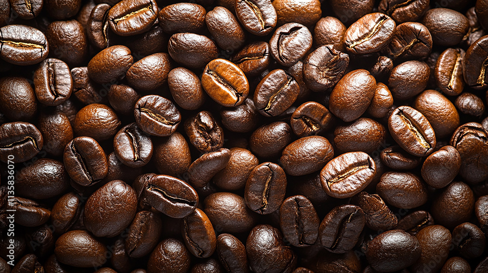 Fototapeta premium A close-up view of roasted coffee beans. 